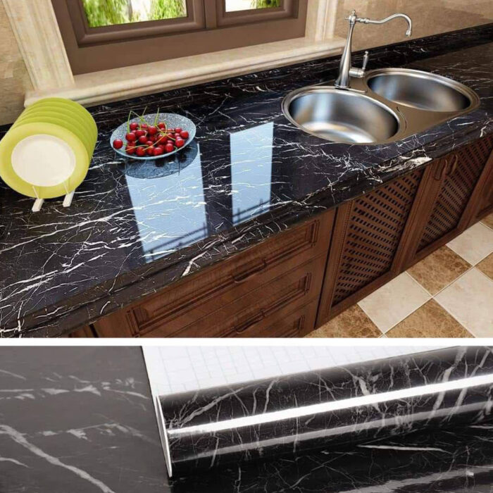 ⁦عرض قطعتين رول استيكر ماربيلا رخامي اسود⁩ - الصورة ⁦3⁩