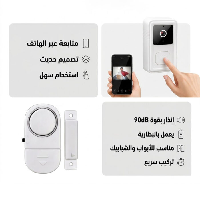 ⁦عرض جرس الباب الحديث بكاميرا + إنذار الباب والشباك اللاسلكي⁩ - الصورة ⁦5⁩
