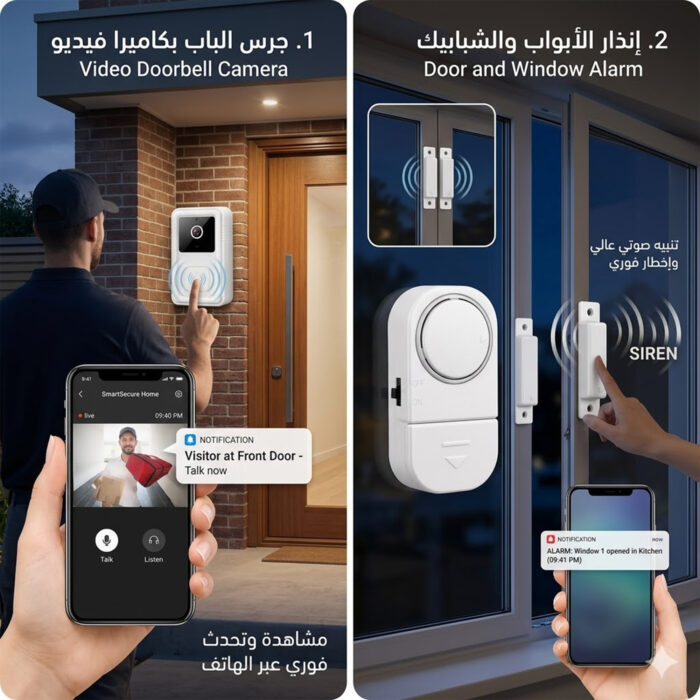⁦عرض جرس الباب الحديث بكاميرا + إنذار الباب والشباك اللاسلكي⁩ - الصورة ⁦2⁩